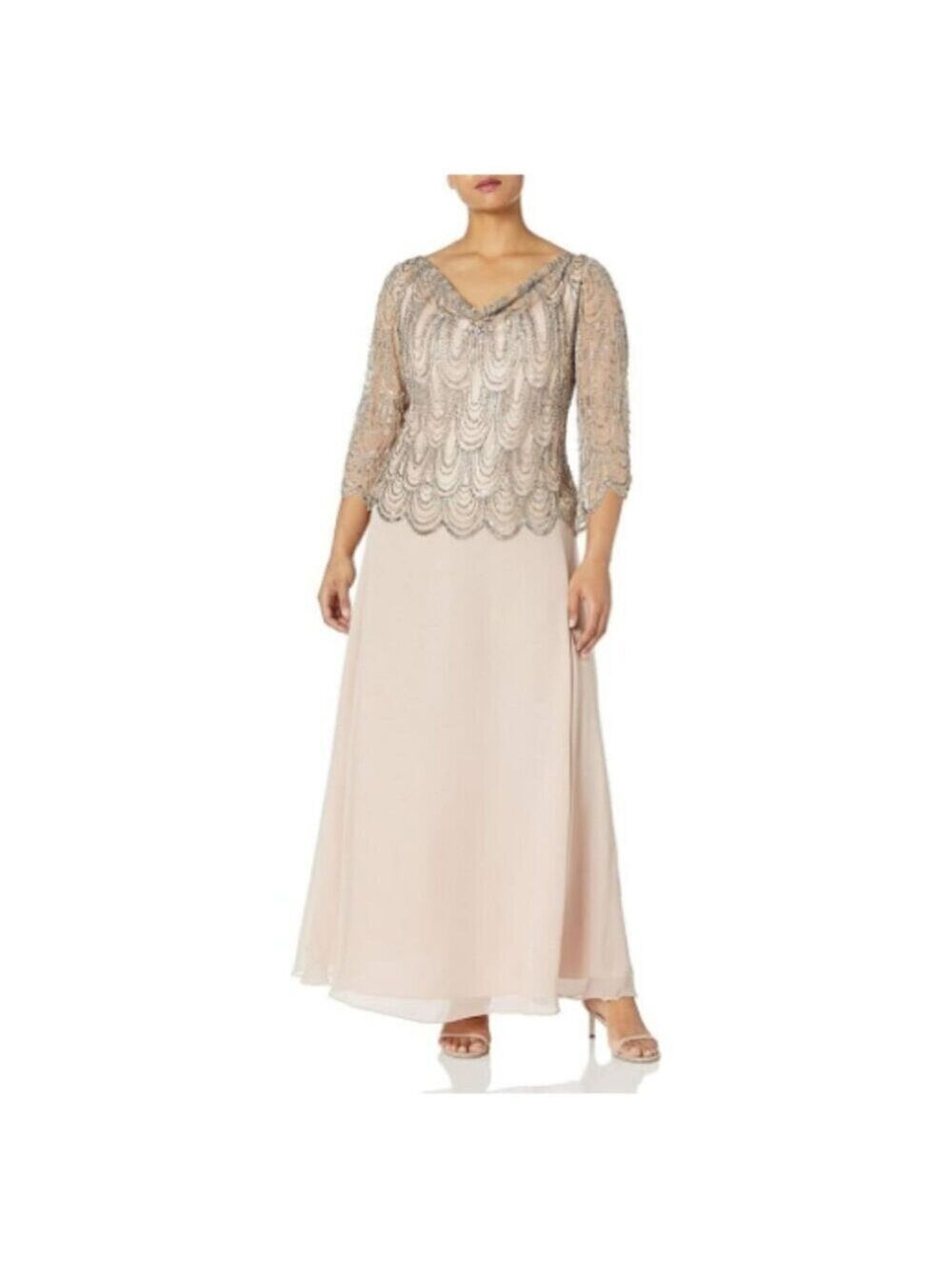 **J Kara** Women's 3/4 Scallop Beaded Pop Over Gown 14W NWT